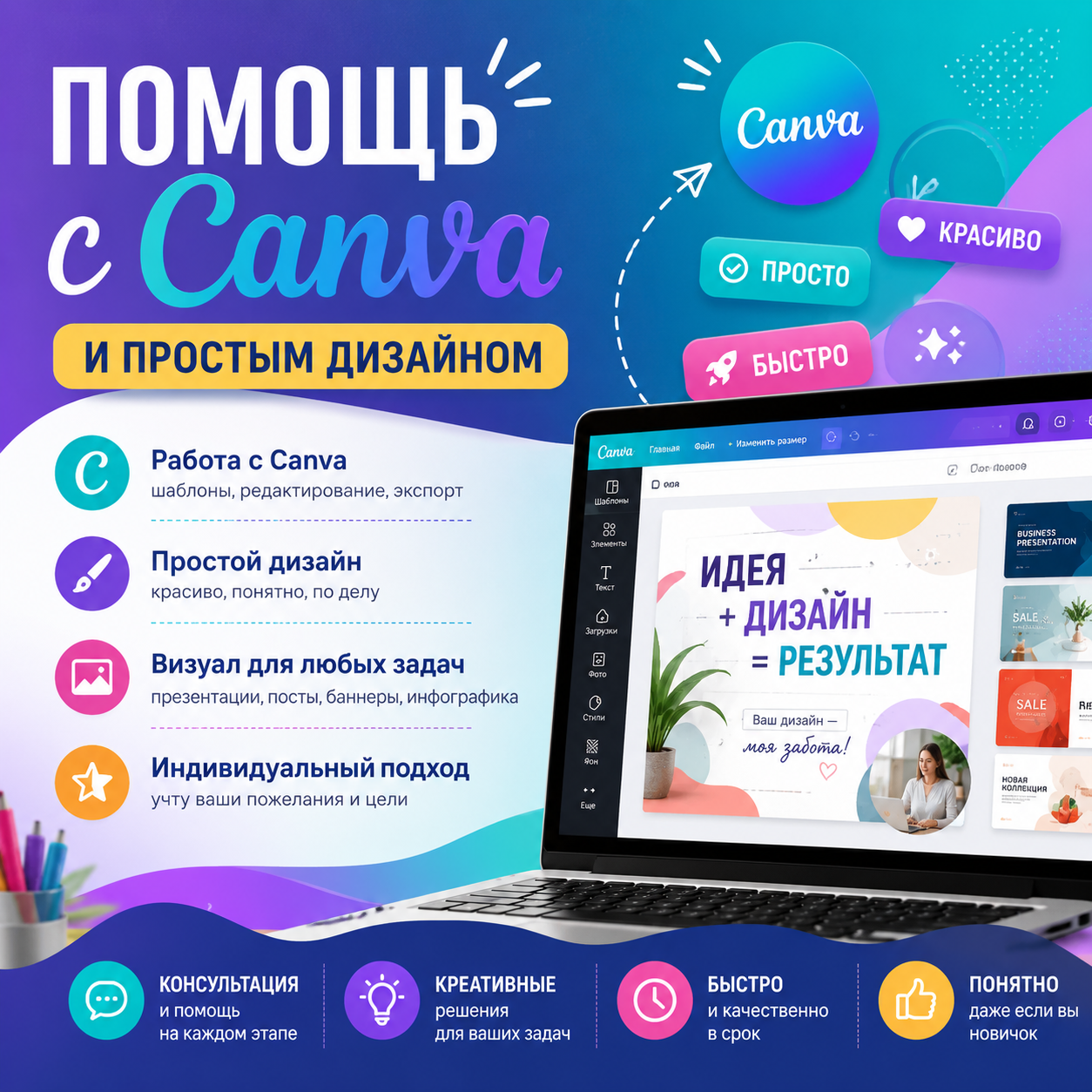 Помощь с Canva и простым дизайном